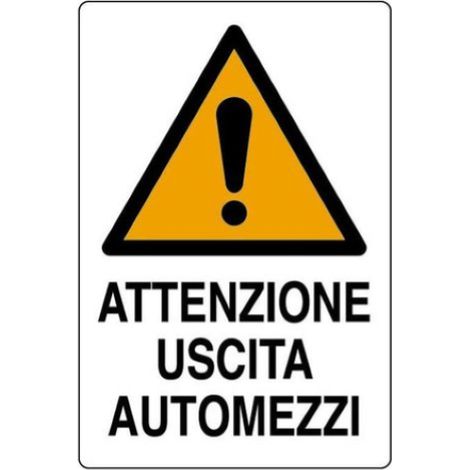 Cartello segnaletico attenzione uscita automezzi cm 40x60 in polionda policarbonato