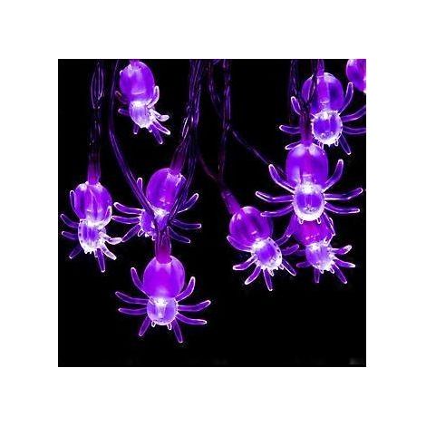 Guirlande lumineuse d'Halloween, 40 LED, 6 m (19,6 pi), violette, motif araignée, à piles, pour décorations de jardin et fêtes d'Halloween. (1/4)
