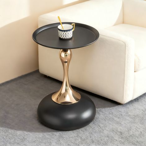 Table d'Appoint Martini Moderne - 38 x 38 x 54 cm - Bout de Canapé Rond - Design Industriel Métal Luxe - Finition Noir et Or (1/5)