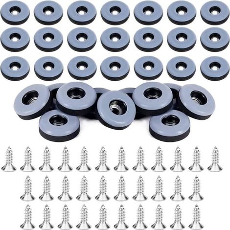 Patins à Visser - Patins Ronds pour Tapis, Lot de 32 pour Meubles, Noir, 22mm - Patins pour Tapis avec Patins en Feutre et Clou - Pieds de Chaise (1/4)