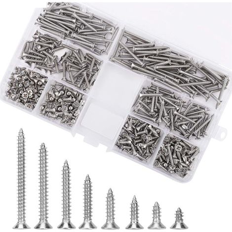 400 pezzi M3 viti autofilettanti a testa piatta con croce, viti per legno in acciaio inossidabile, kit di classificazione delle viti con testa a croce,