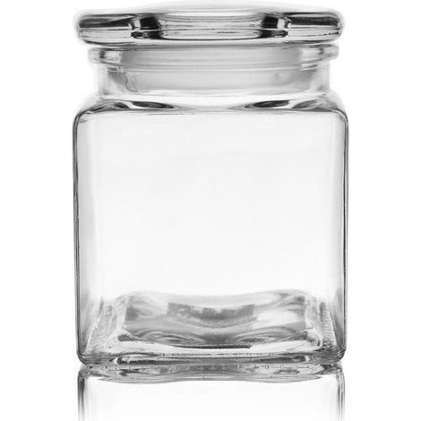 Quadratischer glasbehalter mit dicht schlieendem deckel zur aufbewahrung