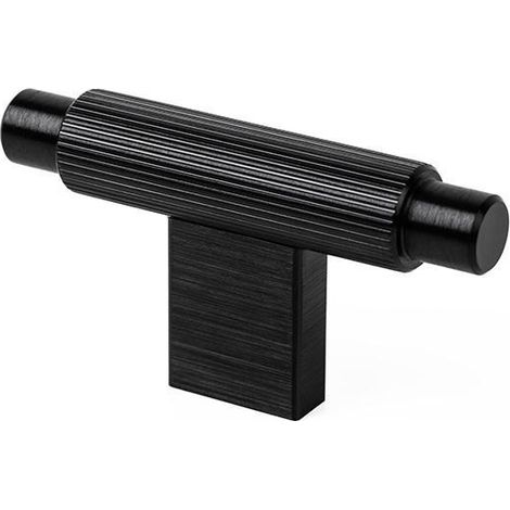 pomo aluminio modelo arpa acabados efecto inox, laton cepillado, negro cepillado acabado negro cepillad dist. agujero 70x37