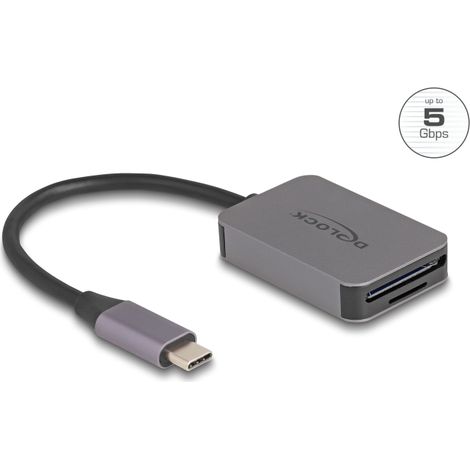 Delock Lector de tarjetas USB Type-Câ¢ en carcasa de aluminio para tarjetas de memoria SD o Micro SD