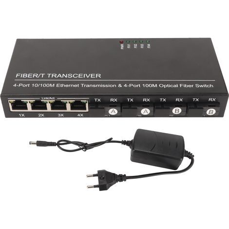 Commutateur optique Ethernet 8 ports SFP 10/100M auto-adaptatif, indicateur LED, plug and play, pour réseau, prise UE 100‑240V. (1/4)