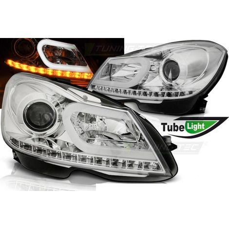 Paire de feux phares Mercedes classe C W204 11-14 Daylight led LTI chrome-27361476 (1/4)