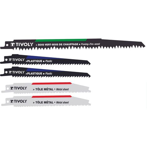 Tivoly • Lot de 5 lames de scie sabre pour le métal, le plastique et l'élagage