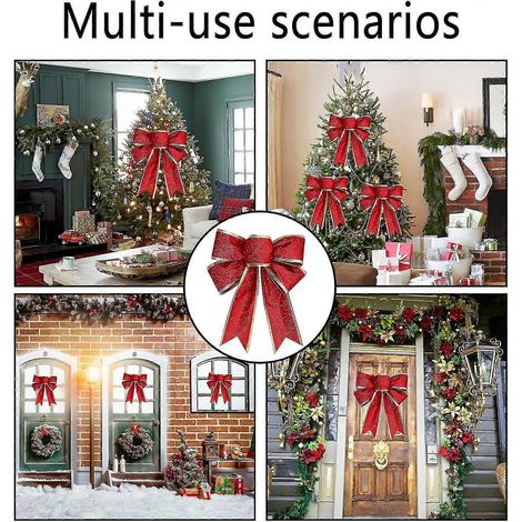Lot de 10 nœuds de Noël pailletés pour sapin, décoration de couronne de Noël et voiture de mariage