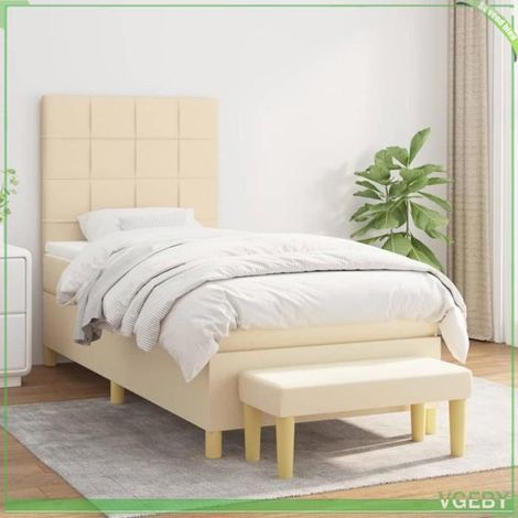 Sommier à lattes avec matelas - 3137130 - 90x200 cm - Tissu crème - Matelas 20 cm ressorts ensachés (1/5)