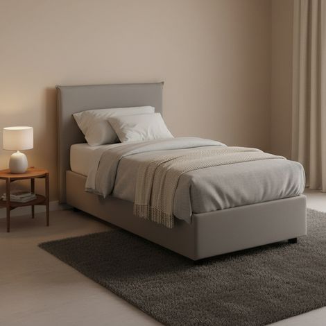 Talamo Italia Lit simple Chiaraluna, Lit conteneur avec revêtement en tissu, 100% Made in Italy, Ouverture frontale, avec matelas Cm 90x190 inclus, Gris, avec emballage renforcé (1/5)