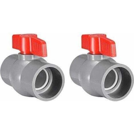 Vanne à boisseau sphérique PVC 50mm – Colle adhésive pour installation – Poignée en T rouge pour contrôle débit – Lot de 2 pièces (1/5)