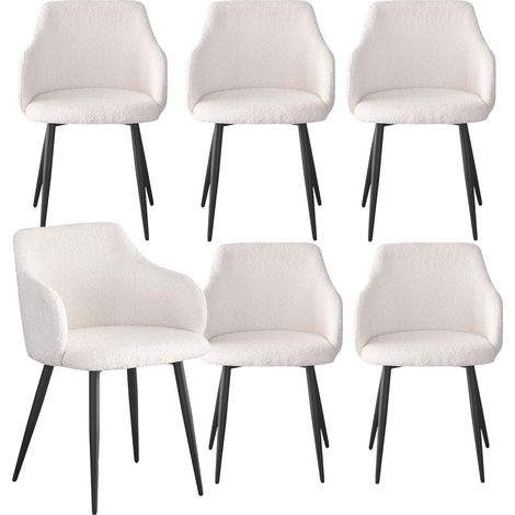 Lot de 6 Chaises Tissu Bouclette "Valeria" 79cm Crème & Noir (1/5)
