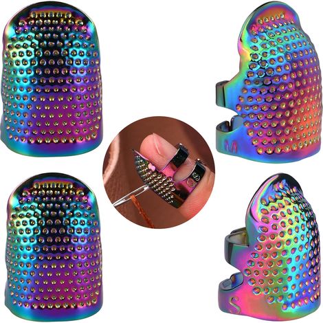 Sewing Thimble - Metal Finger Protector for Hand Sewing - Adjustable Fit for Small to Large Fingers - 4 Pcs Set S and M Sizes (1/5)