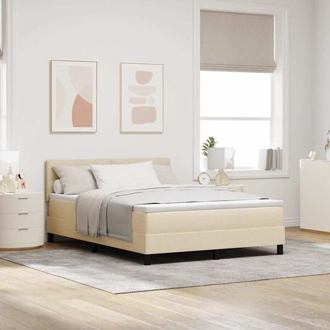 Cama tipo Box Spring con colchón Crema 140 x 190 cm tela