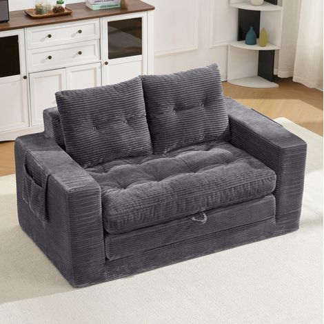 Canapé convertible 2 places 140x85x67 cm gris foncé, avec poches latérales, tissu MEUBLIV (1/5)