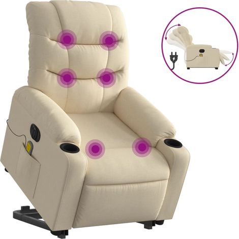 Maison Exclusive - Poltrona Alzapersona Massaggiante Elettrica Crema in Tessuto