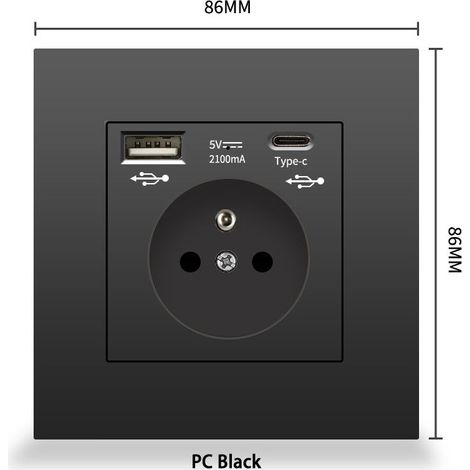 Prise de Courant avec USB C et USB, Verre Trempé 86mm, 16A 240V, Prise Française pour Rénovation et Équipement Domestique (1/5)