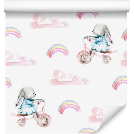 Papier peint lapins, arcs-en-ciel et cœurs pour le salon et la chambre 50x1000 cm (1/5)