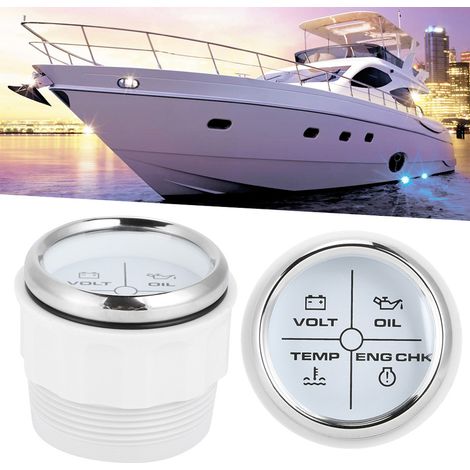 Indicateur d'alarme marine universel 52 mm, manomètre d'alarme à 4 LED, alarme de pression d'huile/eau, alarme de température/tension moteur, instrument multifonction universel 12/24 V, fond blanc, ca (1/5)