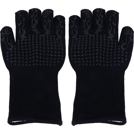 Gants de barbecue ignifugés, résistants à la chaleur et antidérapants, pour micro-ondes, four, barbecue et cuisson au four (noirs) (1/5)