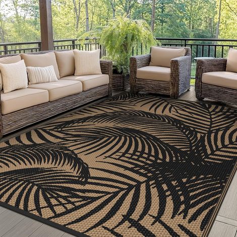 Tapis extérieur imperméable pour terrasse 180x275cm Noir Brun (1/5)