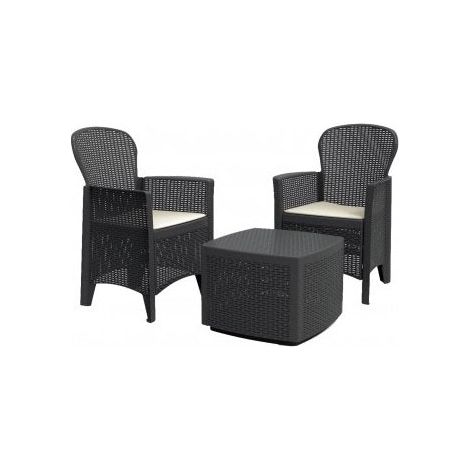 Salotto da giardino 2 posti da esterno due poltrone e tavolino contenitore effetto rattan antracite Tree