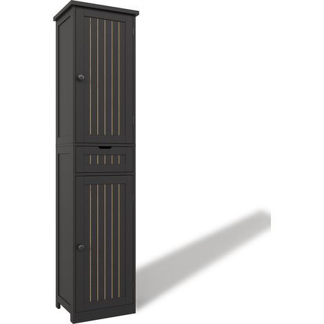Hoher Küchenschrank schwarz 170x40x30 cm aus MDF mit 2 Türen, 1 Schublade und verstellbaren Böden (1/5)