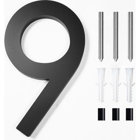 Modern brushed stainless steel door number plaque - 6 inches, 152 mm high, solid black stainless steel (number 9) (1/5)