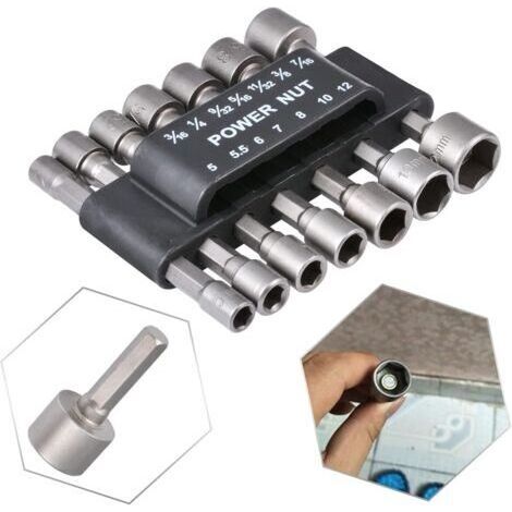 Lot de 9 Tourne-Écrous Électriques, Adaptateur de Mandrin à Changement Rapide Hexagonal 1/4 Pouce pour Perceuse à Main, Perceuse Sans Fil, Chauffeur, Clé à Air, Clé Électrique