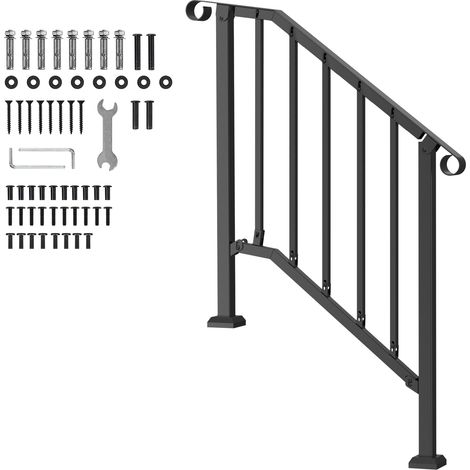 Mophorn Mains courantes pour escaliers extérieurs, kit 2-3 marches, arc rétro noir, capacité de charge robuste de 220 lb (1/5)