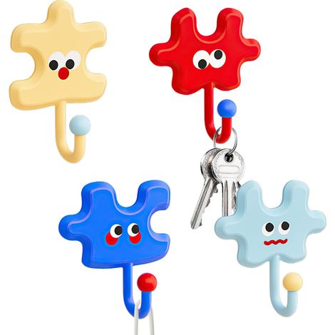 Ganci adesivi da parete Dopaminer a forma di puzzle di cartoni animati, ganci di fissaggio robusti e simpatici per bagno, cucina e ingresso.
