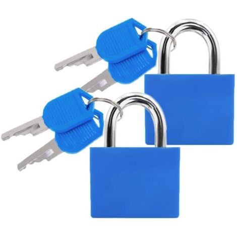 Lot de 2 cadenas bleus avec clés pour valises : petits cadenas pour bagages de voyage, de sport, de casiers et de vacances (1/4)