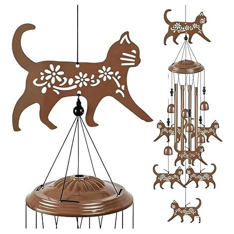 Carillon de vent de chat en métal pour l'extérieur, carillon de vent extérieur, Carillon suspendu de jardin, Cour, porche, décoration de Cour, cadeau pour les femmes (1/4)