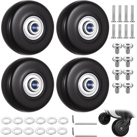 Lot de 4 roues de rechange pour valise, 50 x 18 mm, roues de rechange silencieuses en caoutchouc pour valises de voyage, roulettes pivotantes, kit d'accessoires de réparation (1/5)