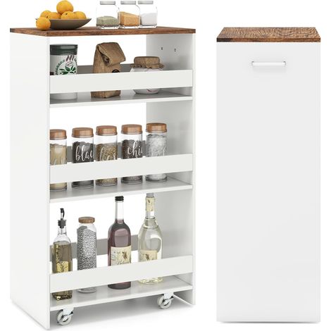Costway – Chariot de rangement 30 cm à roulettes – Desserte de cuisine 4 niveaux – Poignée multifonction – Roues verrouillables – Bois d'ingénierie blanc
