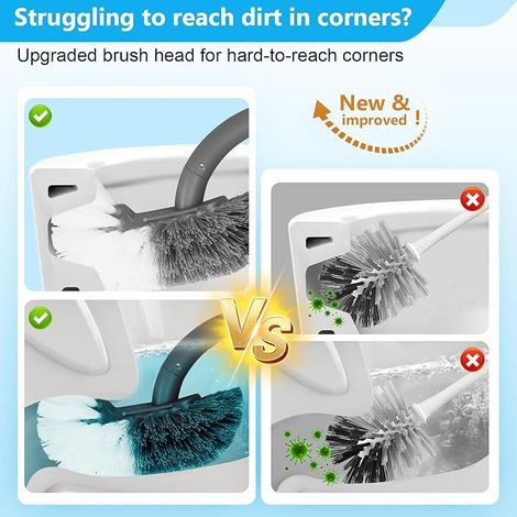 Ensemble brosse WC et support, brosse de nettoyage incurvée avec tête de brosse WC de rechange, brosse à toilettes et support (gris) (1/4)