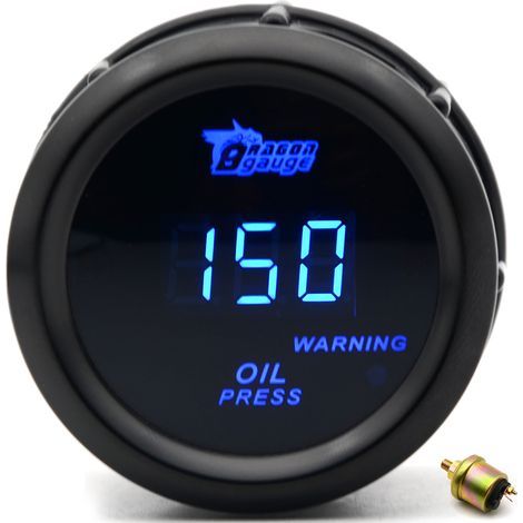 Jauge de pression d'huile numérique avec capteur pour voiture automatique 52mm 2 pouces LCD 0 120PSI voyant d'avertissement noir (1/5)