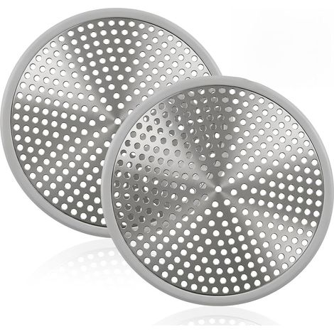 Filtre Cheveux Douche Lot de 2, Attrape Cheveux Douche en Acier Inoxydable, Grille Bonde Lavabo Ronde, Filtre Drain Lavabo Plat Anti Obstruction, Diamètre 12 cm (1/5)