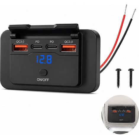 72W 4 Port Prise USB 12V Camping Car Encastrable, Double 36W PD (1/5)