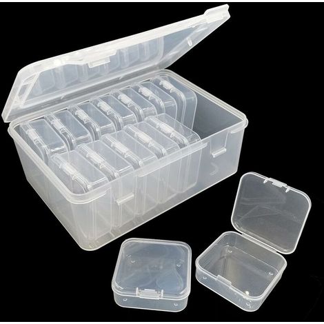 14 Pieces Small Storage Box with Lid, Clear Plastic Box and 1 Large Rectangular Plastic Storage Box for Beads, Jewelry, Small Items, Classification (1/5)