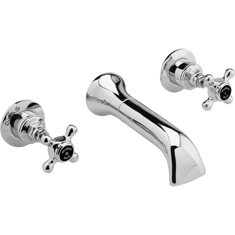 Hudson Reed Black Topaz Crosshead 3-Hole Basin Mixer Tap Wall Mounted - Chrome (1/2)
