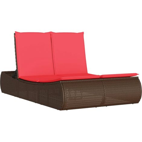 vidaXL Chaise longue double avec coussins marron résine tressée (1/5)
