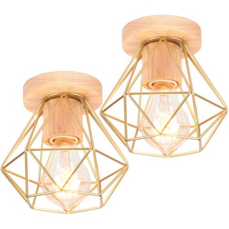 royaluxe- 2PCS-Lampe De Plafond Moderne Plafonnier Cage En Métal Luminaire Plafonnier Rétro Intérieur Or Pour Couloir Bar Club (1/5)