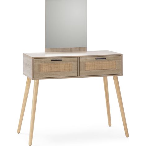 Mueble recibidor Dalia 2 cajones + espejo, color roble, 90 cm ancho