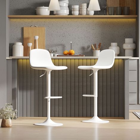 Conjunto 2 Taburetes Altos Ajustables 360° con Respaldo y Reposapiés para Cocina Bar o Comedor 40,5x44x84-104 cm Blanco (1/5)