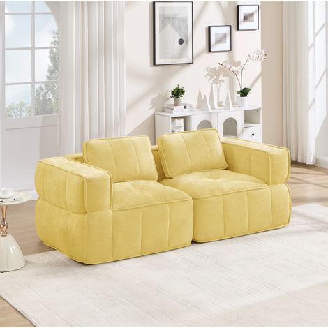 Modulares 2-Sitzer-Sofa Gelb 198/93/67 cm aus Polyester, ohne Montage (1/5)