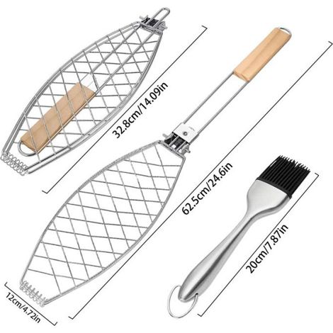 Grille Barbecue Poisson - 63 x 12 cm - Résistante Chaleur et Corrosion - Pour Barbecue Extérieur - 1 Pièce (1/4)