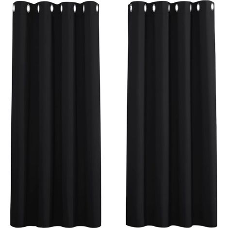 Verdunkelungsvorhänge fürs Schlafzimmer – Wärmeisolierende Doppelvorhänge für Fenster / Strapazierfähiger und blickdichter Stoff, 2er-Set, 132 x 175 cm, Schwarz