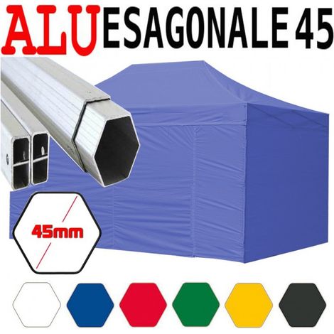 Gazebo 3x4,5 m blu pieghevole alluminio piantone esagonale 45mm portatile estendibile richiudibile estensibile acciaio con laterali per fiere eventi stand chiosco tenda tendone mercato mercatino (1/5)