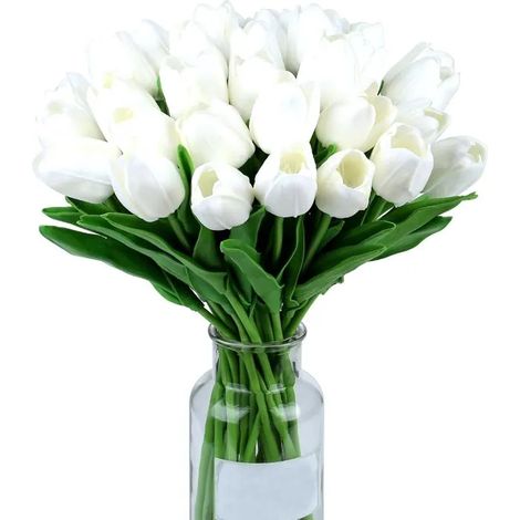 15 fleurs artificielles blanches Tulipes, fleurs en soie 36 cm en vrac pour la cuisine, la fête des mères et les bouquets de mariage (1/5)